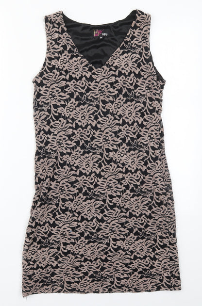 Yumi Womens Brown Floral Polyester Mini  Size M  V-Neck Pullover