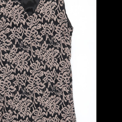 Yumi Womens Brown Floral Polyester Mini  Size M  V-Neck Pullover