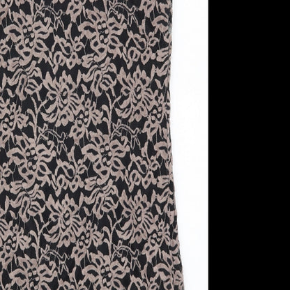Yumi Womens Brown Floral Polyester Mini  Size M  V-Neck Pullover