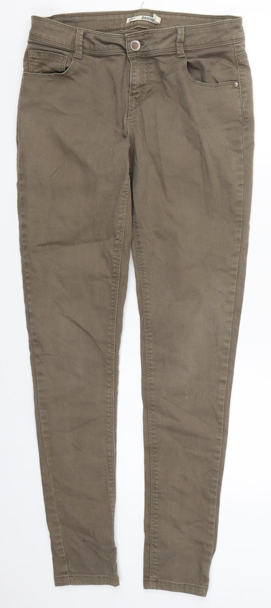 Dorothy Perkins Womens Green  Cotton Skinny Jeans Size 10 L29 in Regular Button