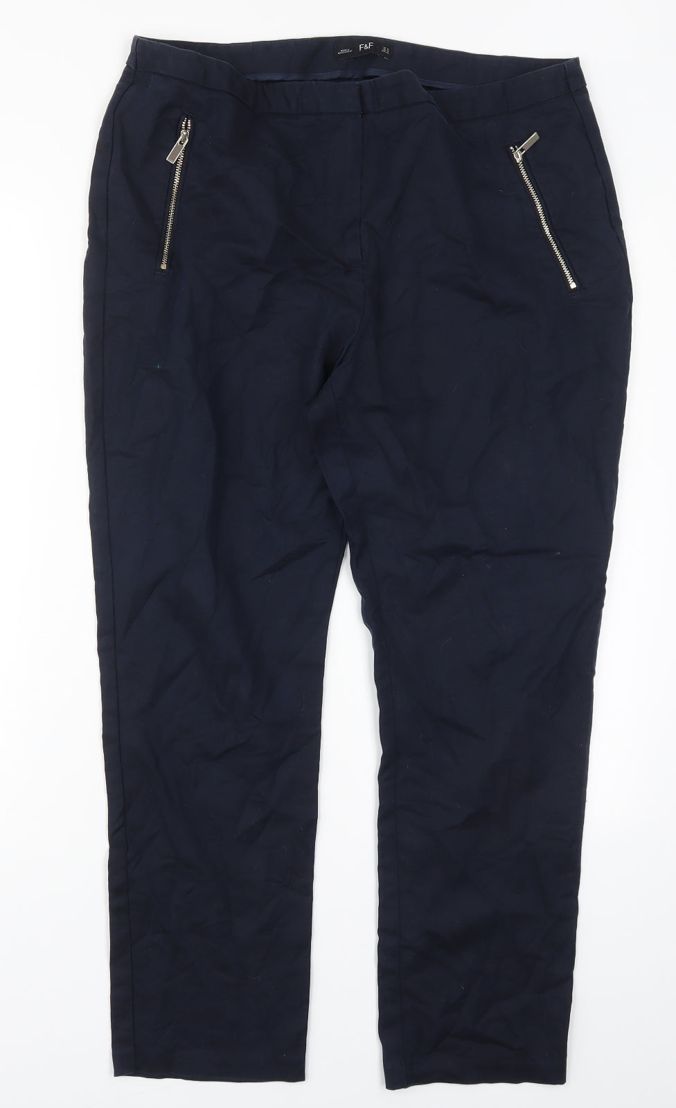 F&F Womens Blue  Cotton Trousers  Size 10 L26 in Regular Hook & Eye