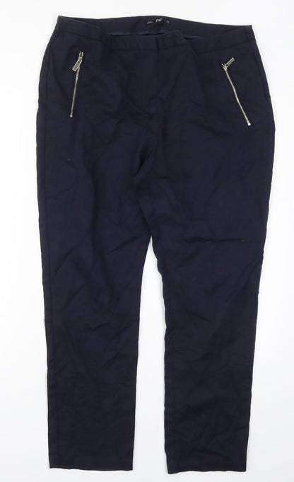 F&F Womens Blue  Cotton Trousers  Size 10 L26 in Regular Hook & Eye