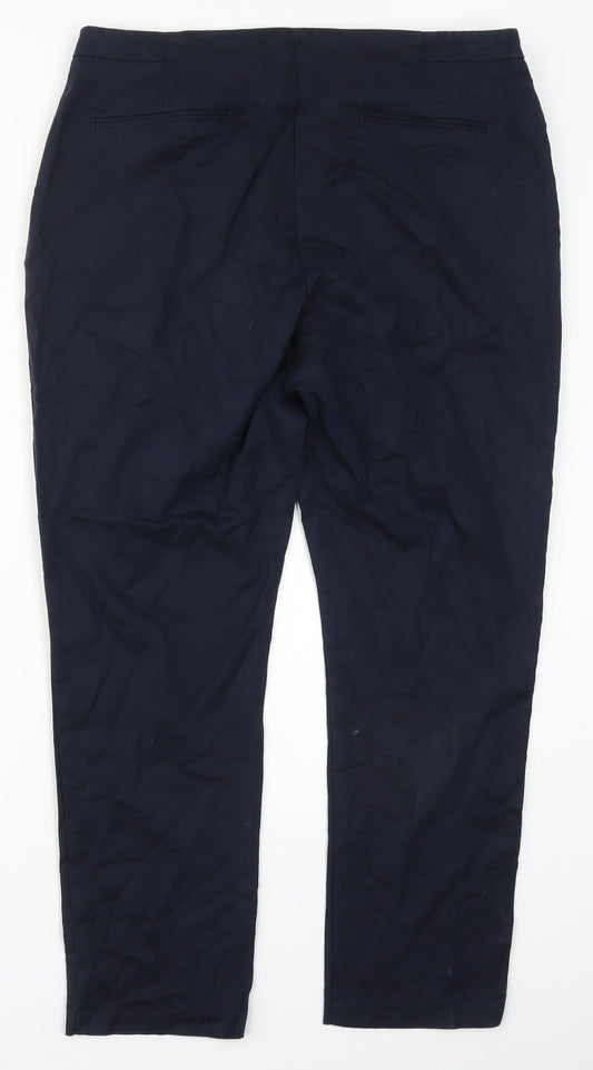 F&F Womens Blue  Cotton Trousers  Size 10 L26 in Regular Hook & Eye