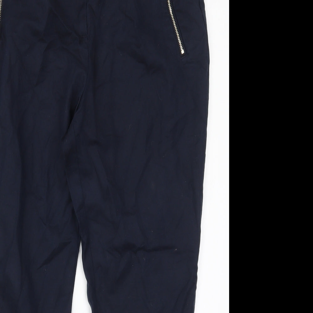 F&F Womens Blue  Cotton Trousers  Size 10 L26 in Regular Hook & Eye