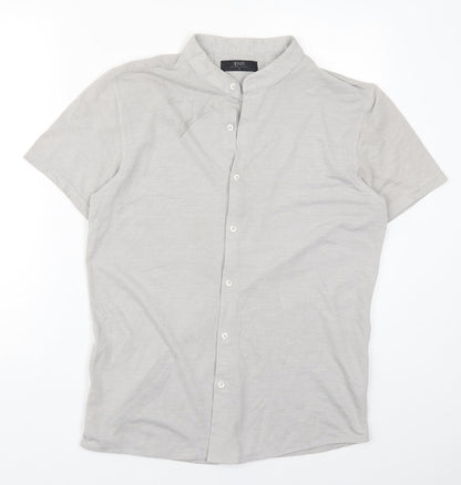 Mens UK Size M Matalan Grey  Button-Up Short Sleeve Casual Shirt