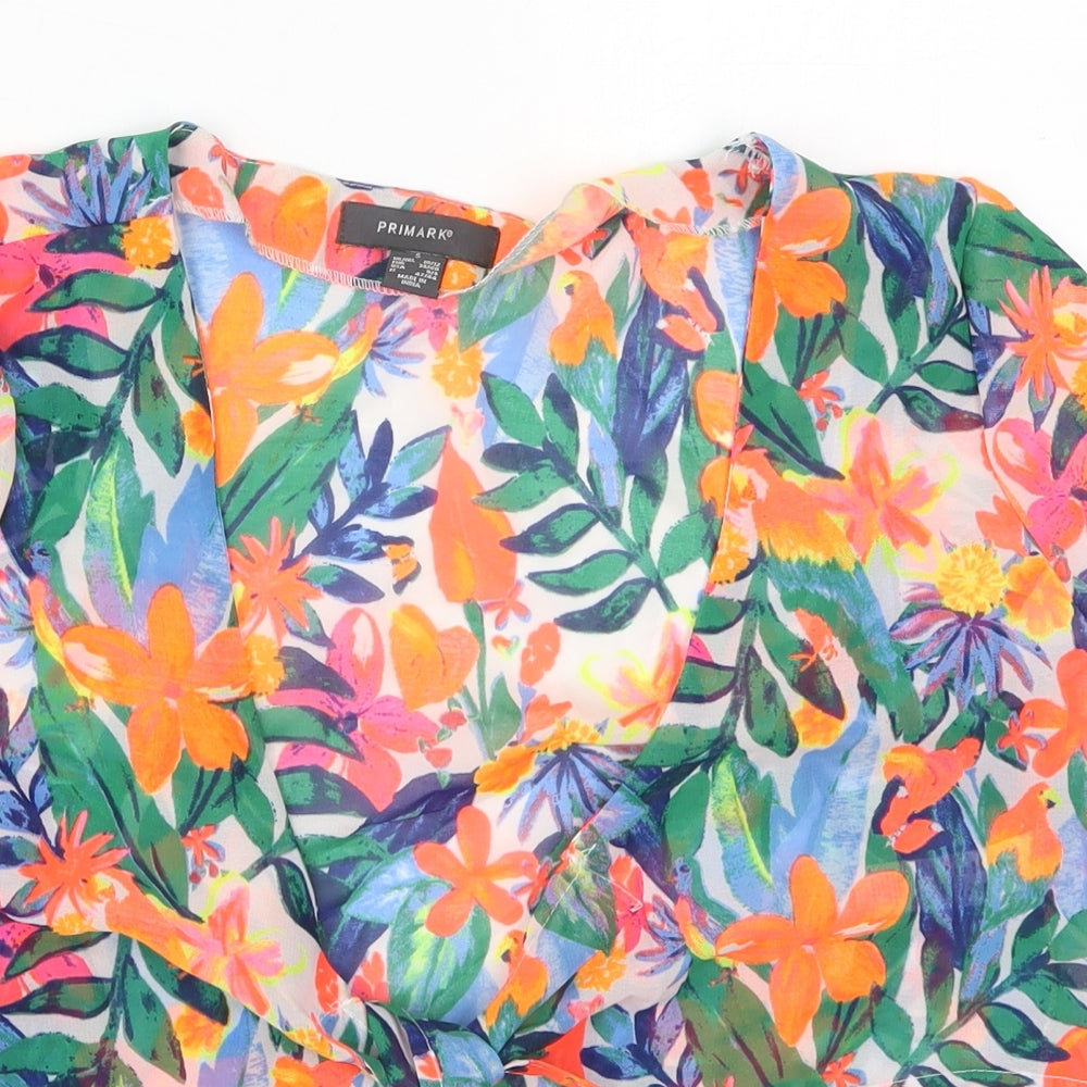 Primark Womens Multicoloured Floral Polyester Wrap Blouse Size 10 V-Neck