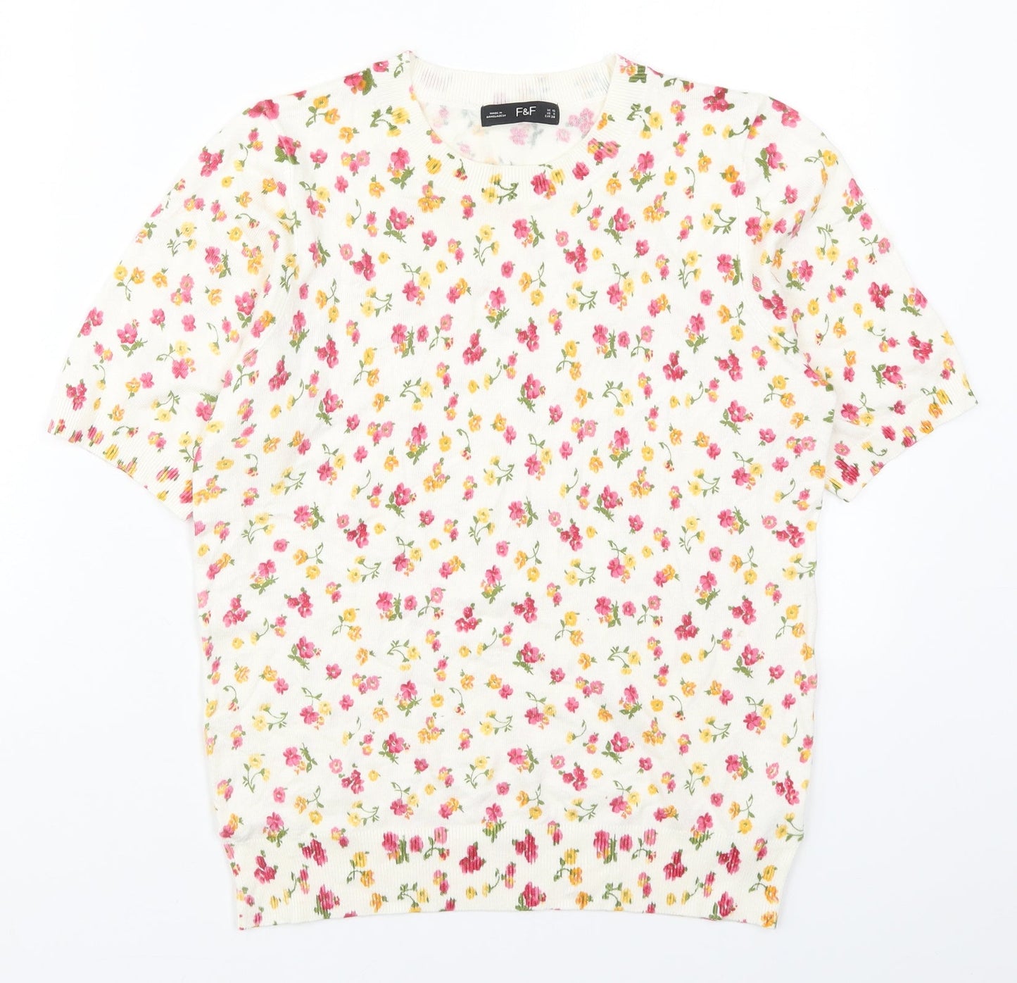 F&F Womens Multicoloured Round Neck Floral Viscose Pullover Jumper Size 10