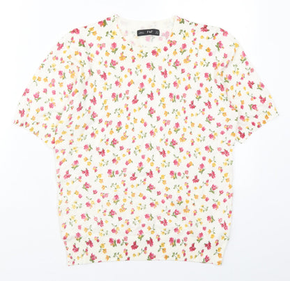 F&F Womens Multicoloured Round Neck Floral Viscose Pullover Jumper Size 10