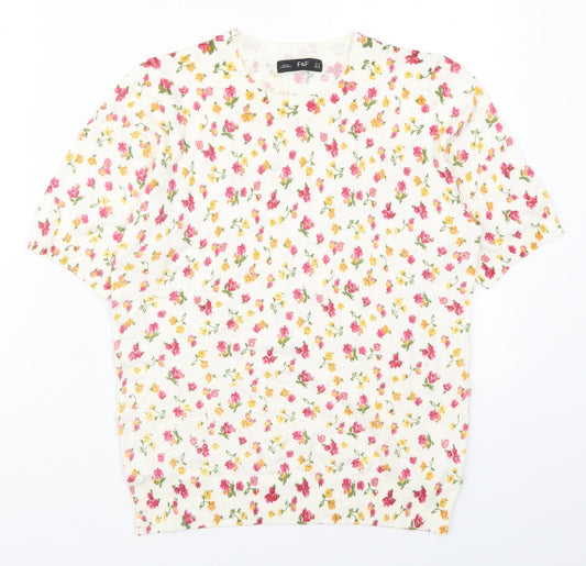 F&F Womens Multicoloured Round Neck Floral Viscose Pullover Jumper Size 10