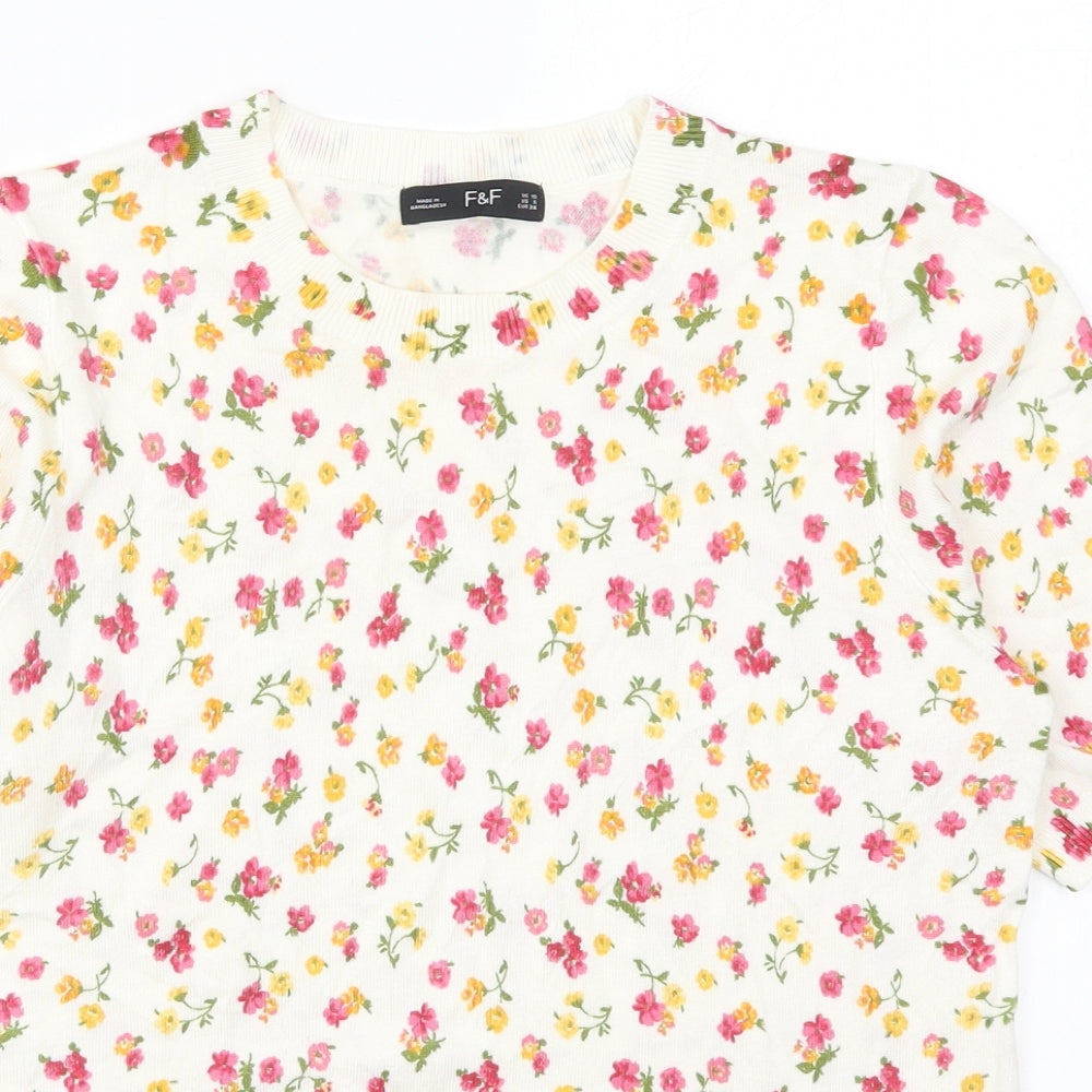F&F Womens Multicoloured Round Neck Floral Viscose Pullover Jumper Size 10