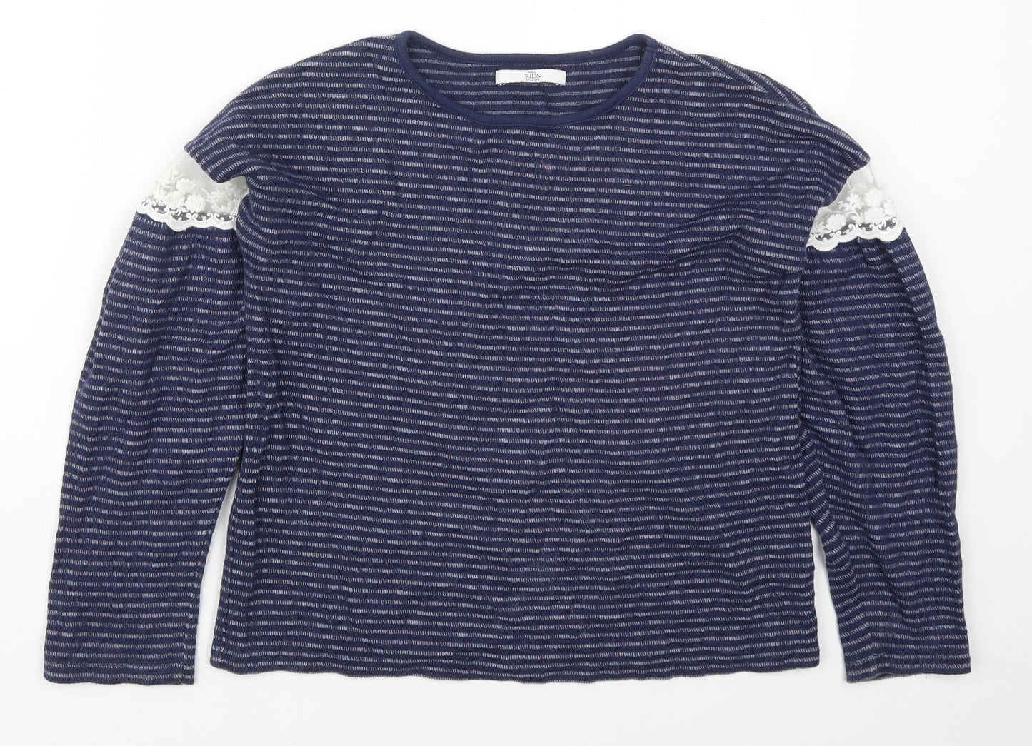 Marks and Spencer Girls Blue Striped Polyester Pullover Sweatshirt Size 11-12 Years  Pullover