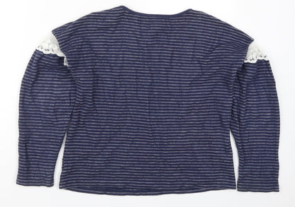 Marks and Spencer Girls Blue Striped Polyester Pullover Sweatshirt Size 11-12 Years  Pullover