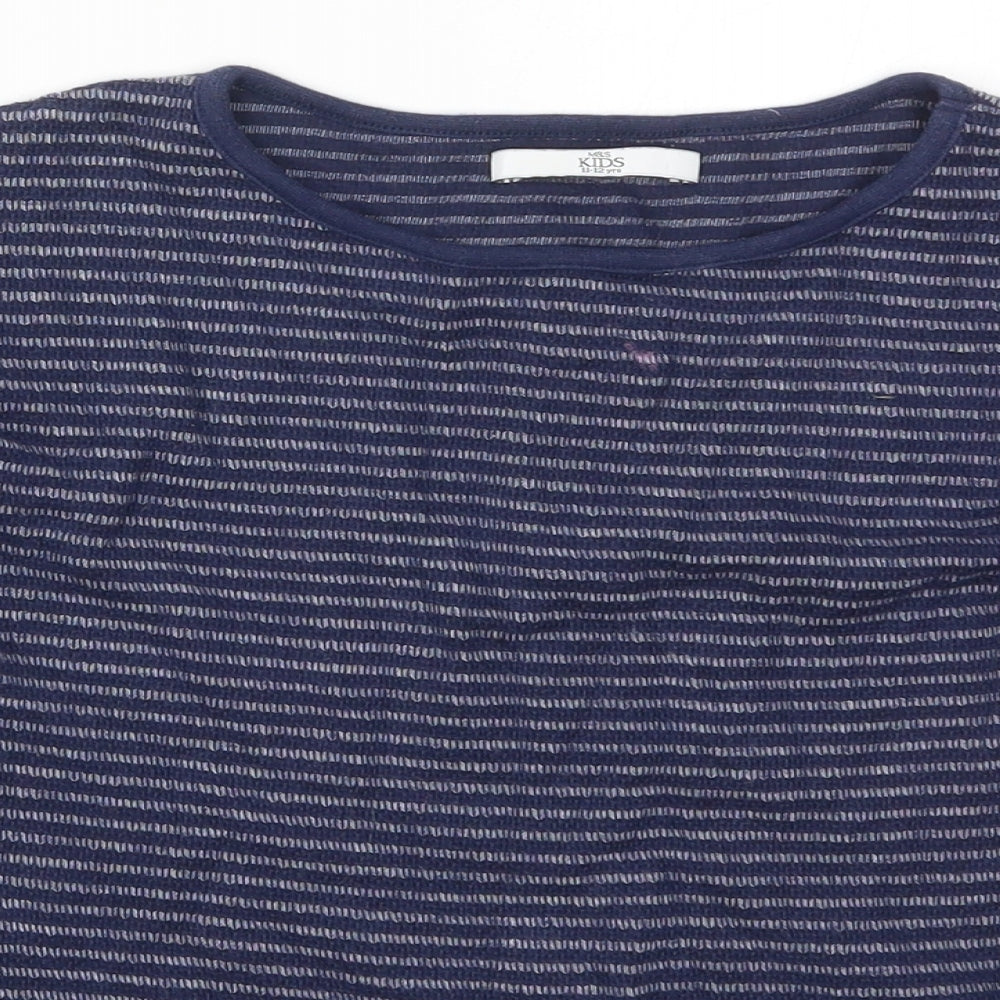 Marks and Spencer Girls Blue Striped Polyester Pullover Sweatshirt Size 11-12 Years  Pullover