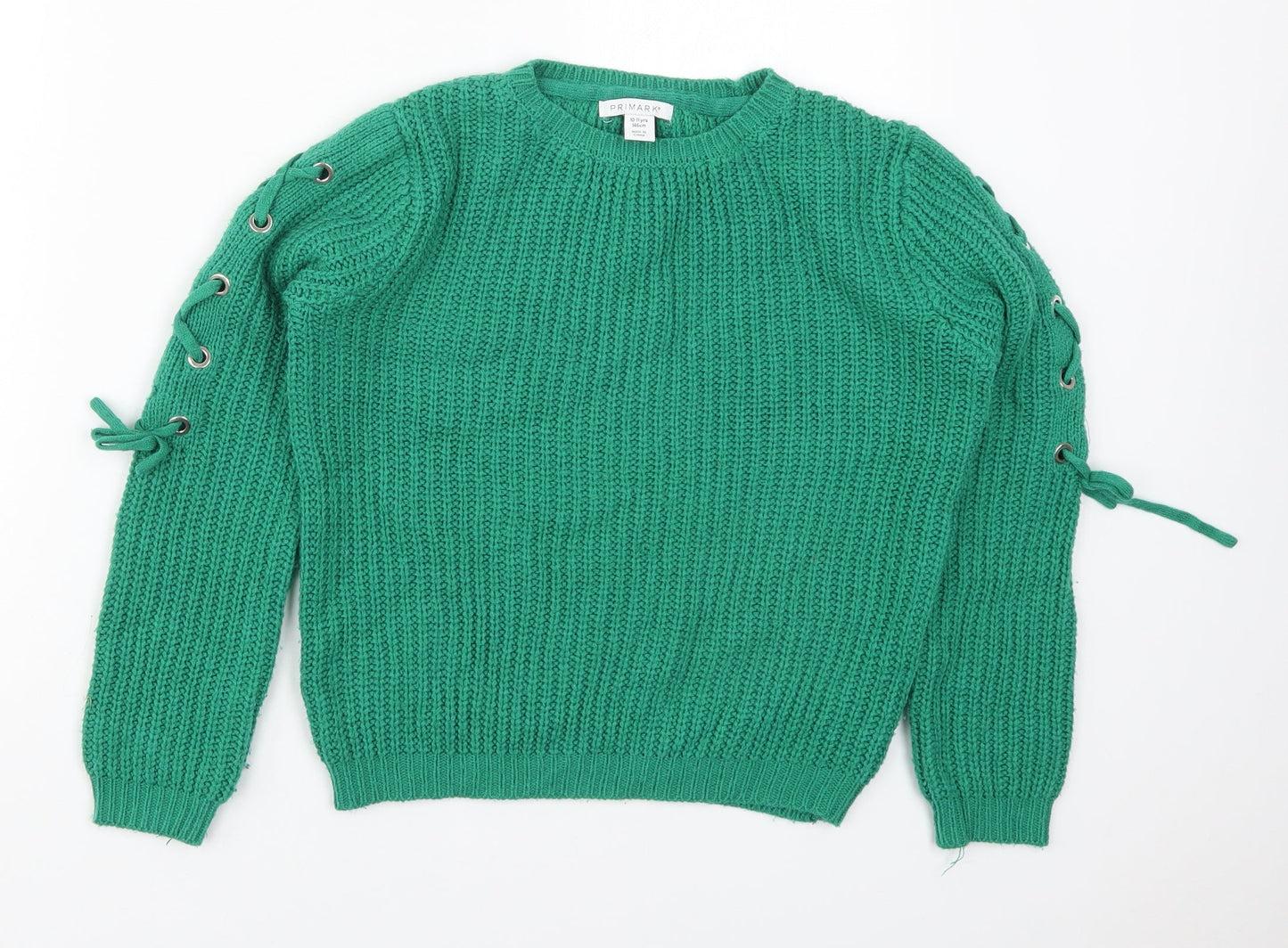Primark Girls Green Round Neck  Acrylic Pullover Jumper Size 10-11 Years  Pullover