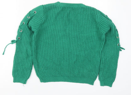 Primark Girls Green Round Neck  Acrylic Pullover Jumper Size 10-11 Years  Pullover