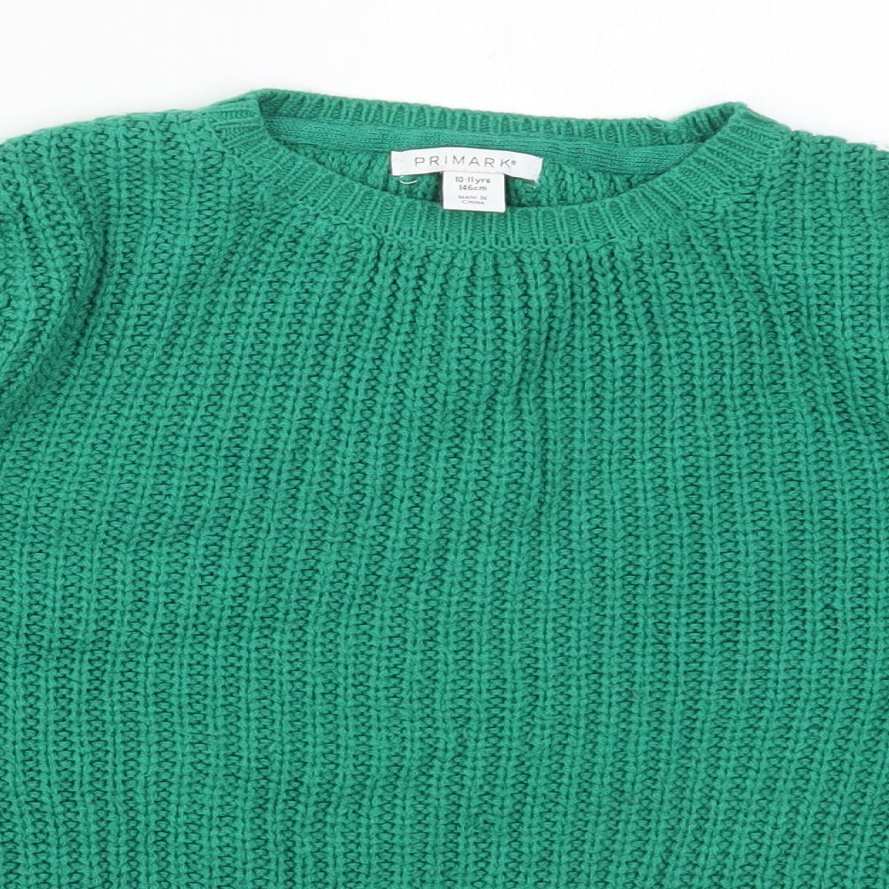 Primark Girls Green Round Neck  Acrylic Pullover Jumper Size 10-11 Years  Pullover