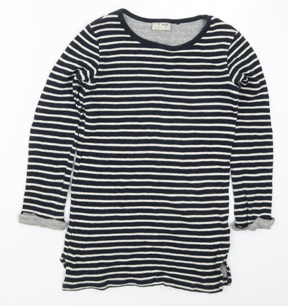 NEXT Girls Black Round Neck Striped Cotton Pullover Jumper Size 9 Years  Pullover