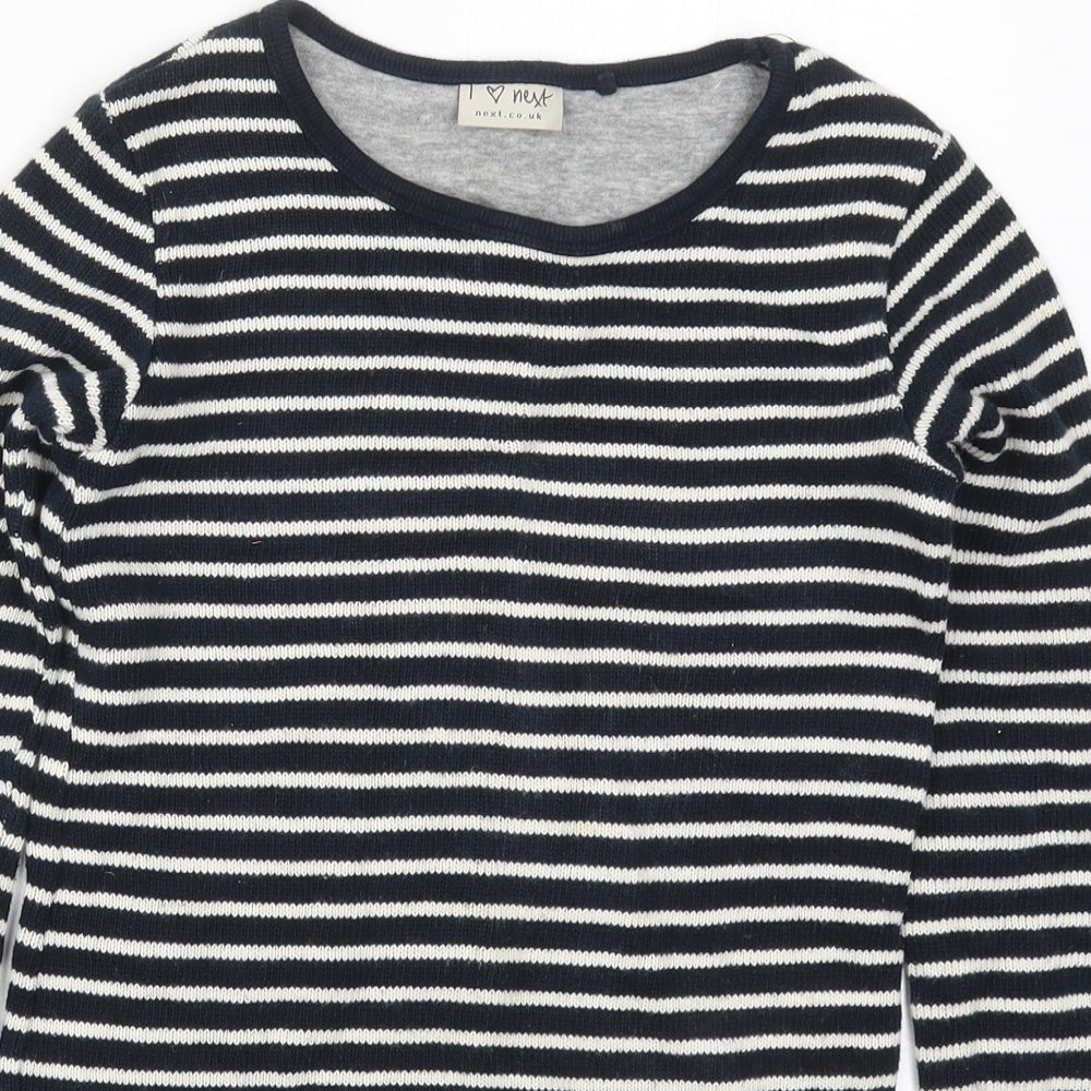NEXT Girls Black Round Neck Striped Cotton Pullover Jumper Size 9 Years  Pullover