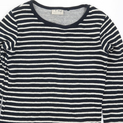 NEXT Girls Black Round Neck Striped Cotton Pullover Jumper Size 9 Years  Pullover