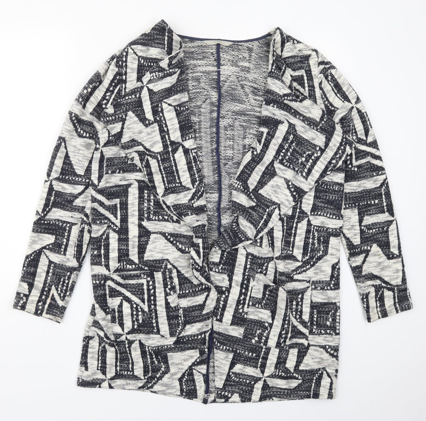 George Womens Grey V-Neck Geometric Cotton Cardigan Jumper Size 12