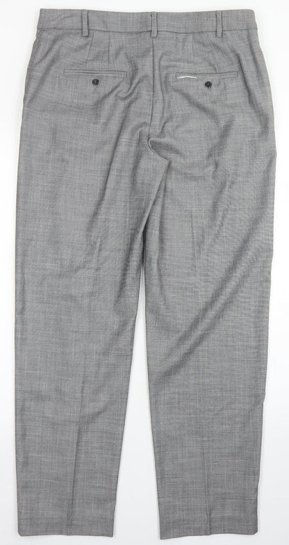 M&S Collection Womens Grey  Polyester Dress Pants Trousers Size 12 L28 in Regular Hook & Eye