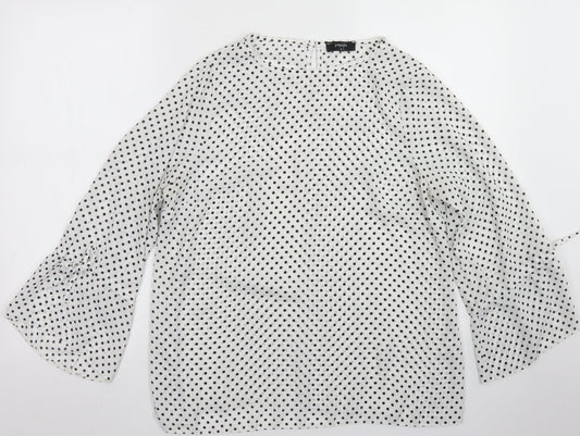 Papaya Womens White Polka Dot Polyester Basic Blouse Size 12 Round Neck - Bell Sleeve