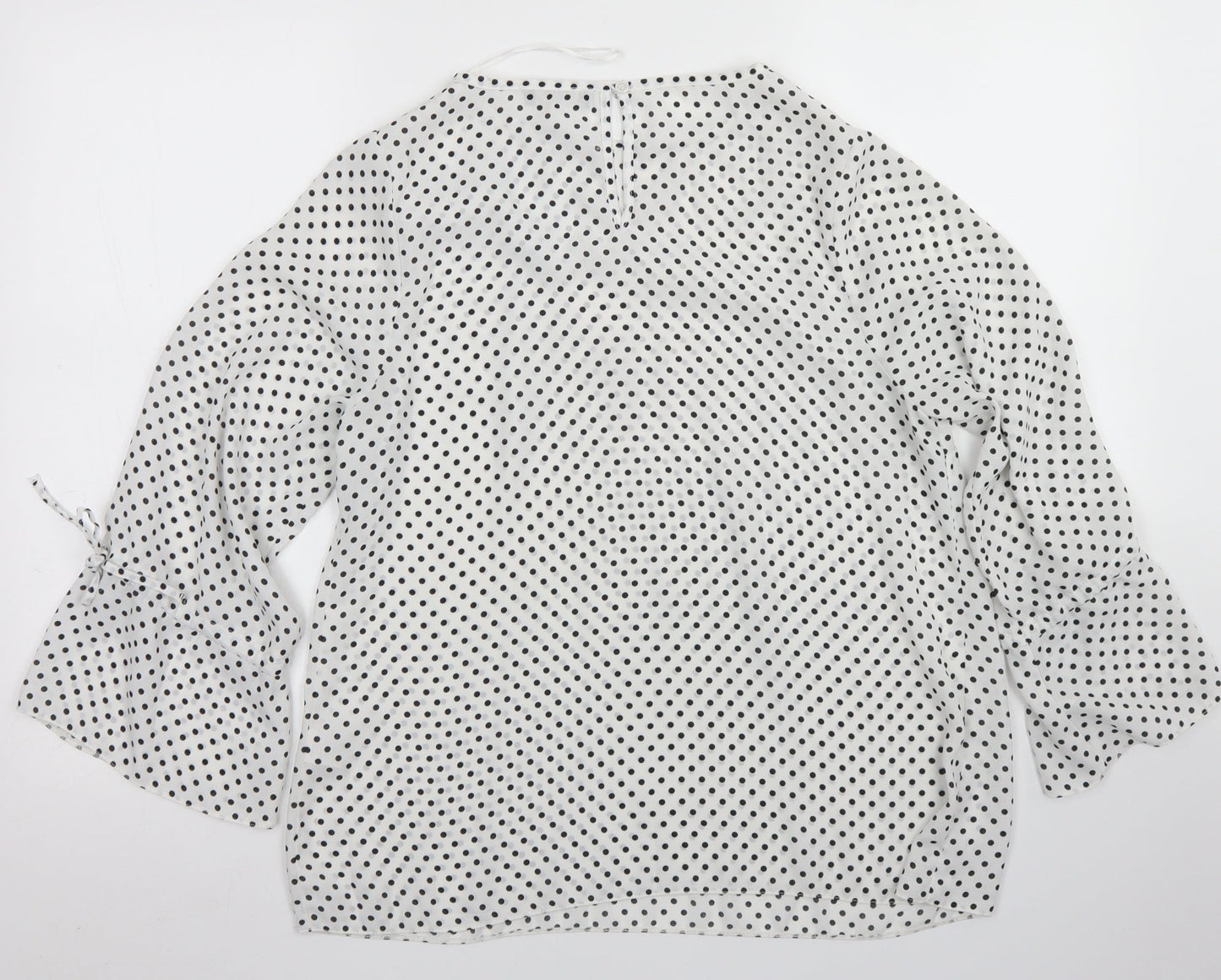 Papaya Womens White Polka Dot Polyester Basic Blouse Size 12 Round Neck - Bell Sleeve