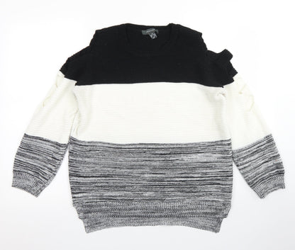 Primark Womens Grey Round Neck Striped Acrylic Pullover Jumper Size M   - Cut out Sleeves
