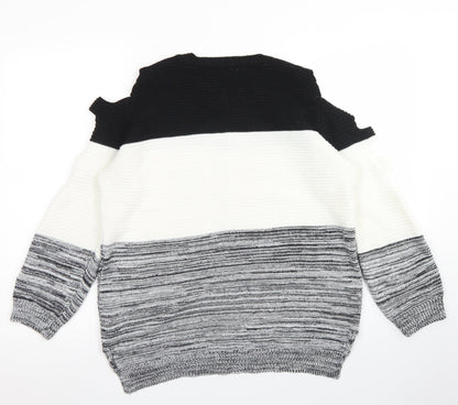 Primark Womens Grey Round Neck Striped Acrylic Pullover Jumper Size M   - Cut out Sleeves