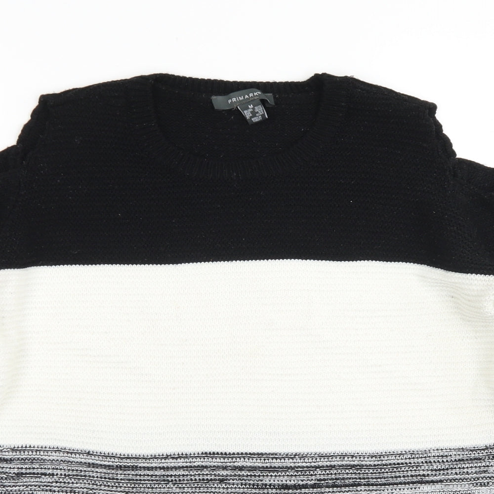 Primark Womens Grey Round Neck Striped Acrylic Pullover Jumper Size M   - Cut out Sleeves