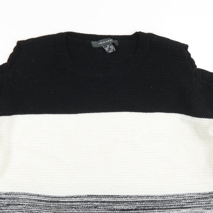 Primark Womens Grey Round Neck Striped Acrylic Pullover Jumper Size M   - Cut out Sleeves