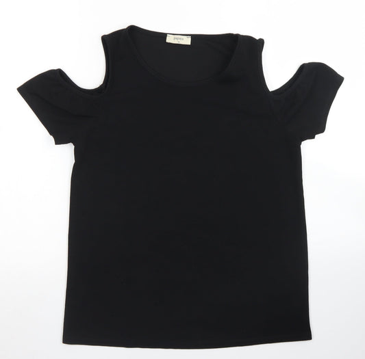 Papaya Womens Black  Polyester Basic Blouse Size 10 Round Neck - Cold Shoulder
