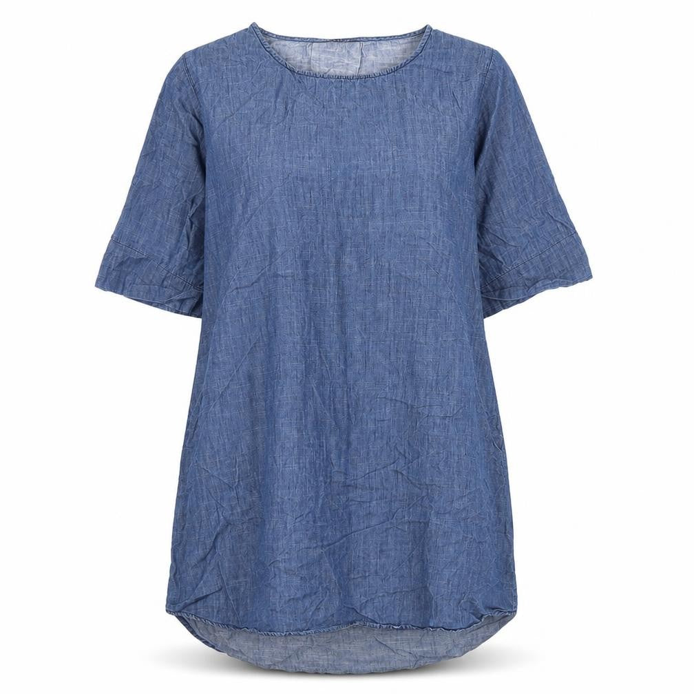 Front view of Viz-A-Viz women’s blue cotton a-line, size S, round neck