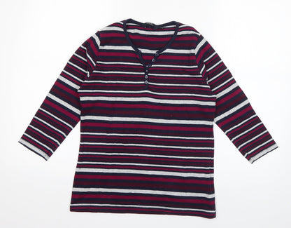 Isle Womens Pink Striped Cotton Basic T-Shirt Size 10 V-Neck