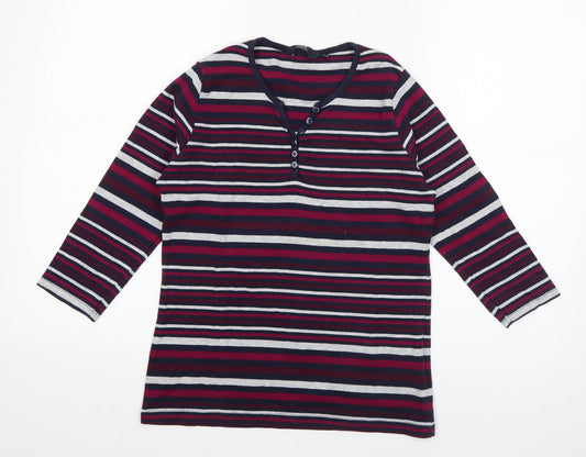 Isle Womens Pink Striped Cotton Basic T-Shirt Size 10 V-Neck