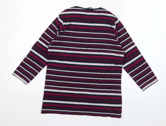 Isle Womens Pink Striped Cotton Basic T-Shirt Size 10 V-Neck