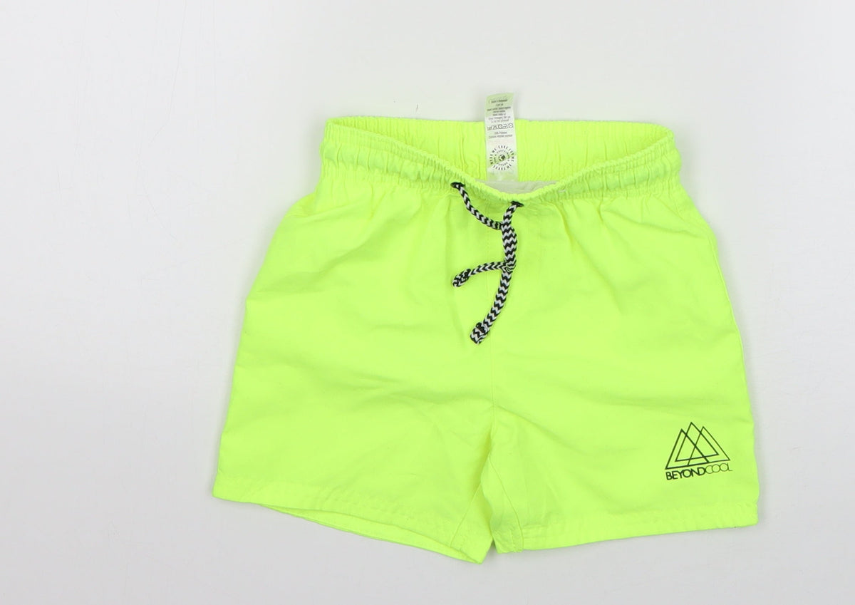 Additional front view of George boys’ green polyester cropped trousers, size 18-24, months drawstring