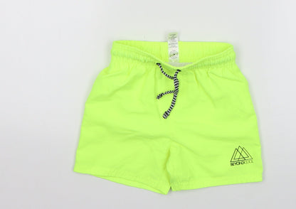 Additional front view of George boys’ green polyester cropped trousers, size 18-24, months drawstring