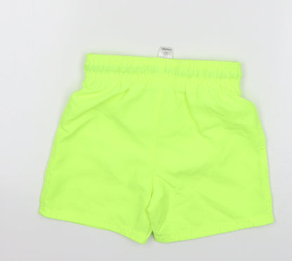 Back view of George boys’ green polyester cropped trousers, size 18-24, months drawstring