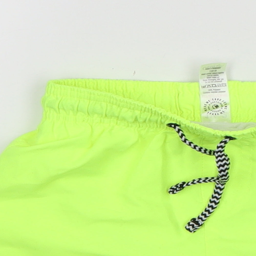 Close-up detail of George boys’ green polyester cropped trousers, size 18-24, months drawstring