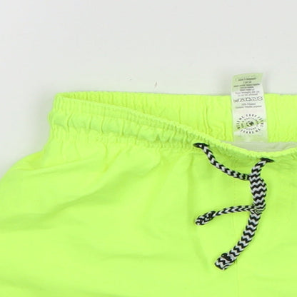 Close-up detail of George boys’ green polyester cropped trousers, size 18-24, months drawstring