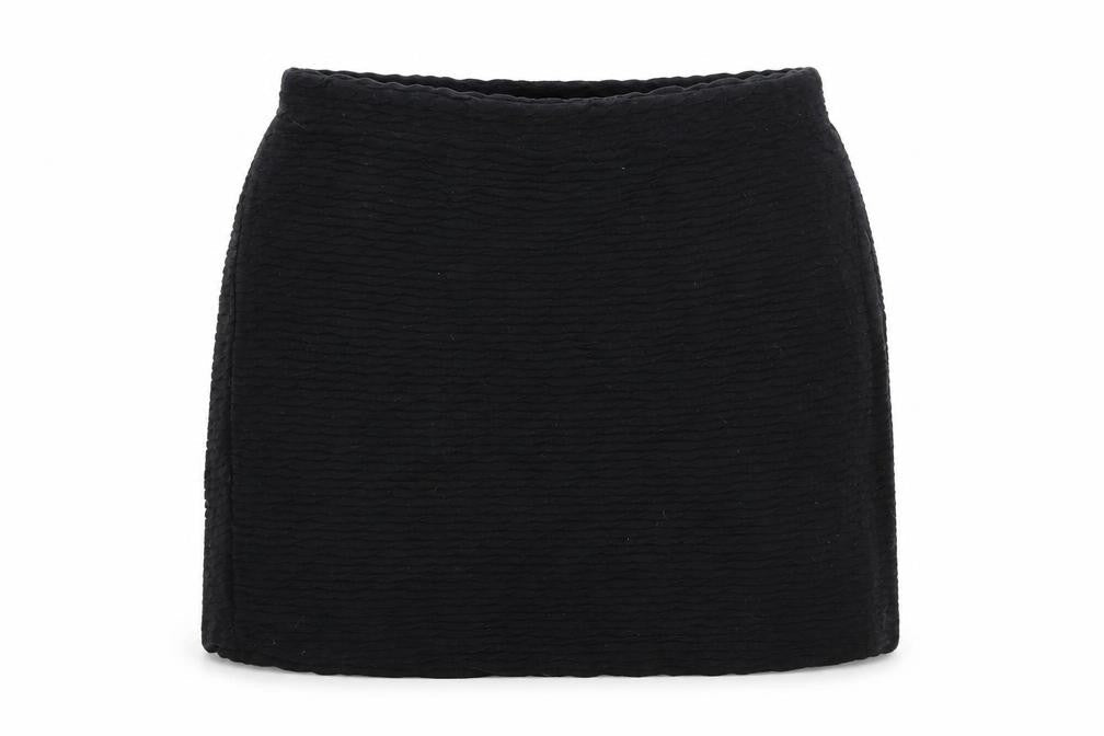 Front view of Topshop women’s black cotton a-line skirt, size UK 10