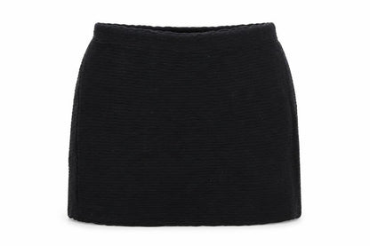 Front view of Topshop women’s black cotton a-line skirt, size UK 10