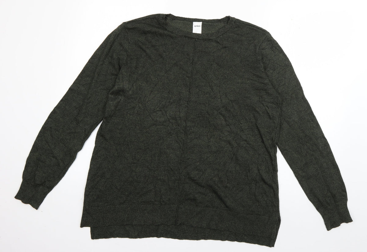 Additional front view of anko women’s green round neck viscose jumper, size UK 10