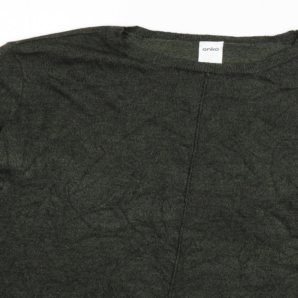 Close-up detail of anko women’s green round neck viscose jumper, size UK 10