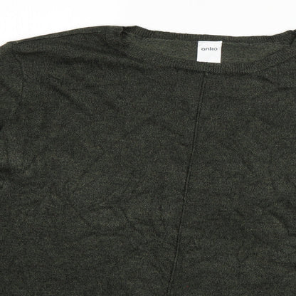 Close-up detail of anko women’s green round neck viscose jumper, size UK 10