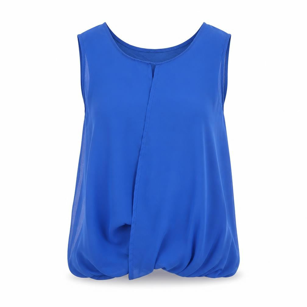 Front view of Select girls’ blue polyester basic tank, size 12, years scoop neck pullover