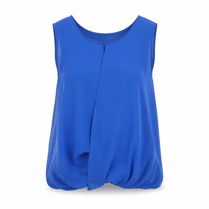 Front view of Select girls’ blue polyester basic tank, size 12, years scoop neck pullover