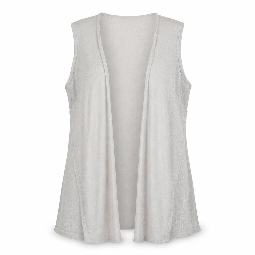 Front view of JD Williams women’s white v-neck viscose cardigan jumper, size UK 16