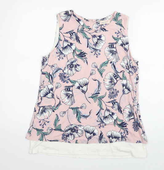 Per Una Womens Pink Floral Viscose Basic Tank Size 12 Boat Neck